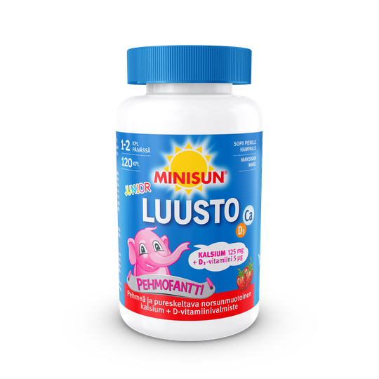 Minisun Luusto Pehmofantti Junior Kalsium+D-vitamiini 120 kpl pehmeä pureskelt