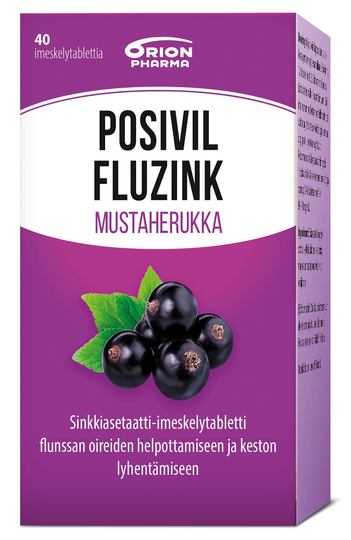 Posivil Fluzink mustaherukka 40 tabl imeskelytabletti