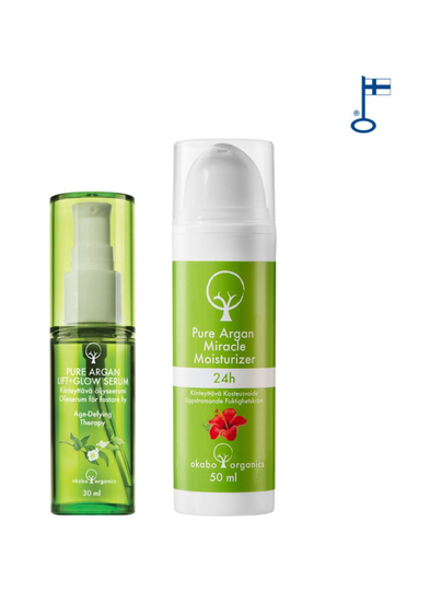 Kasvojen tehohoitoduo: lift + glow öljyseerumi, 30ml & kiinteyttävä 24h kosteusvoide, 50 ml