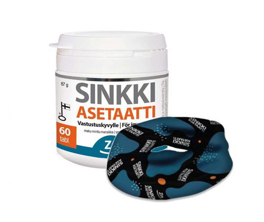 Vitabalans Sinkki Asetaatti 60 tabl. + tuubihuivi, Minttu-mansikka (11/22)
